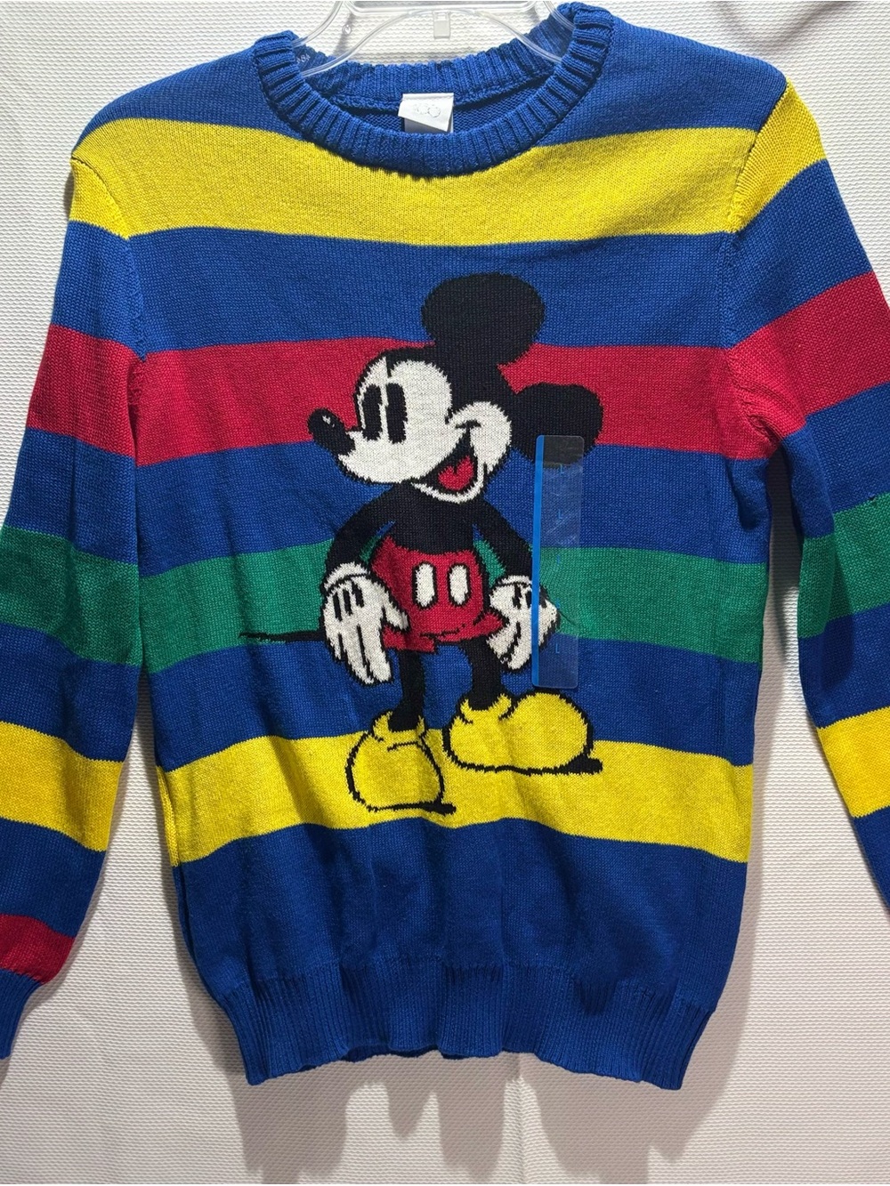 Disney Mickey Mouse Striped Crewneck Sweater - Blue/Yellow/Red/Green